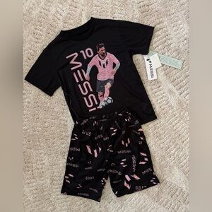 Lionel Messi black and pink T-shirt and shorts set